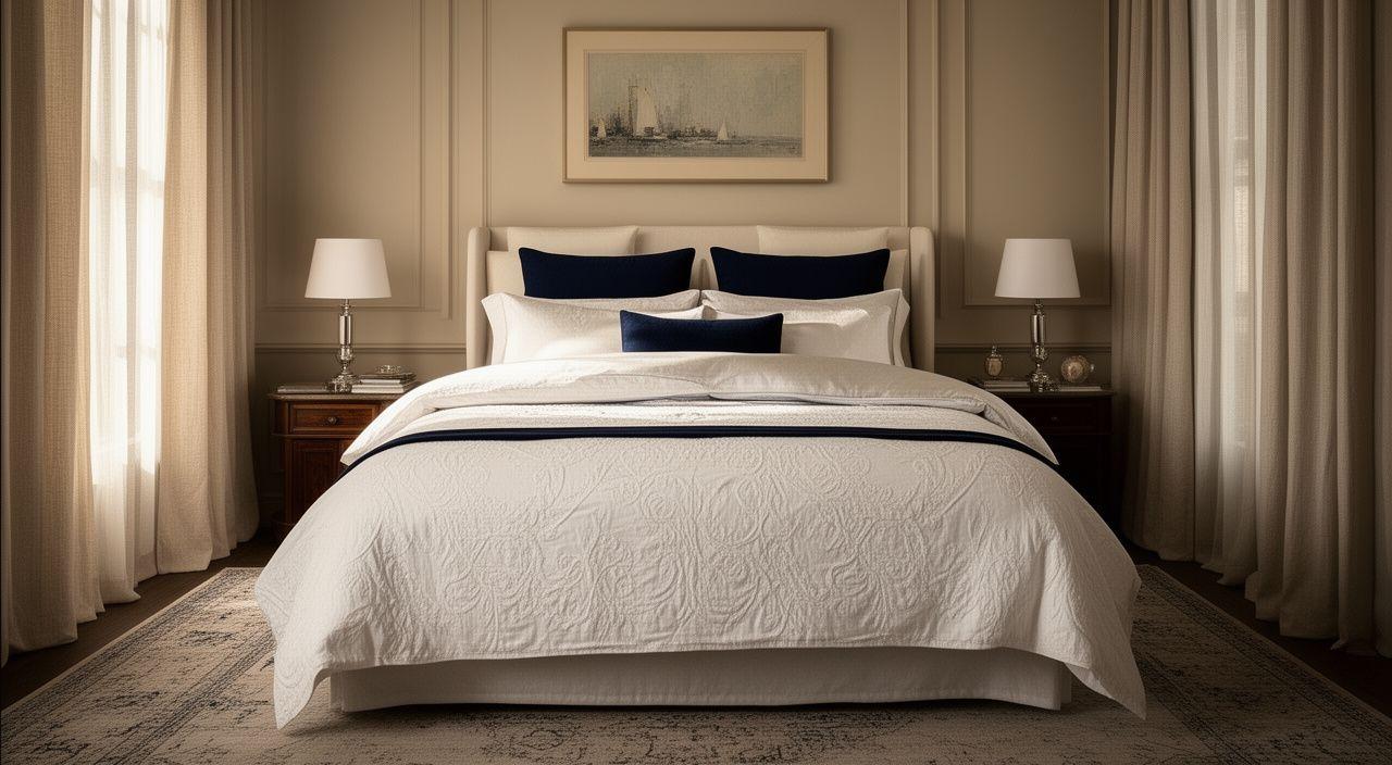 Luxury bedding styled in a sunlit bedroom